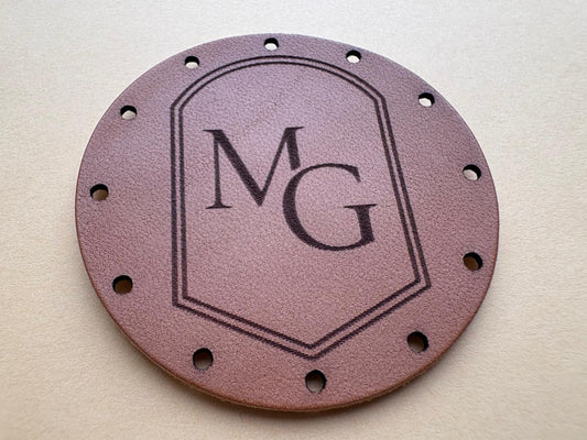 Groot rond leren label met design miroen goods